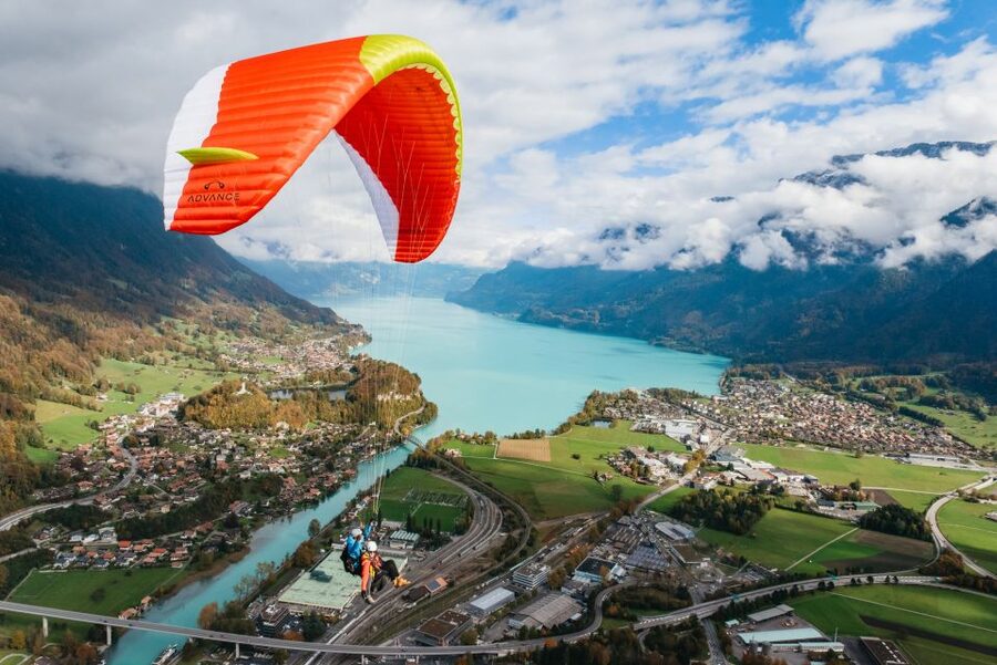Interlaken: Tandem Paragliding Flight - The Takeoff: A Short Run, Then Lift-Off Above Interlaken