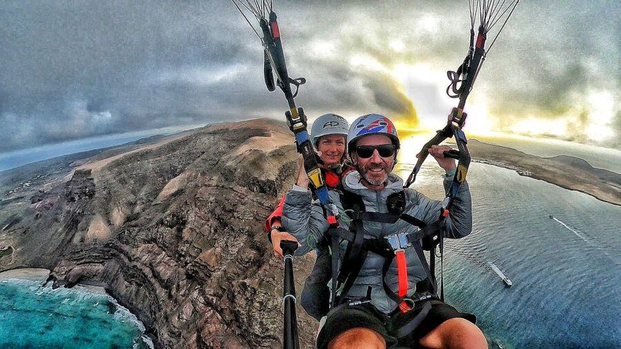 Lanzarote: Tandem Paragliding over Volcanoes & the Atlantic - Mid-Flight: Volcano Terrain Meets Atlantic Light