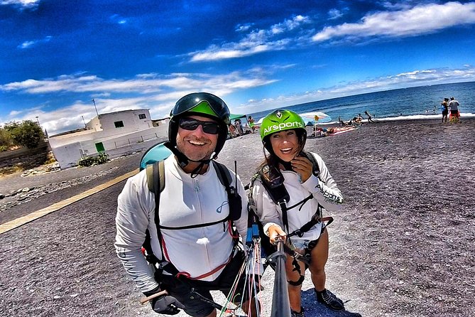 SILVER 1000m paragliding tandem flight above South Tenerife - Harness, helmet, and the GoPro filming plan before you launch