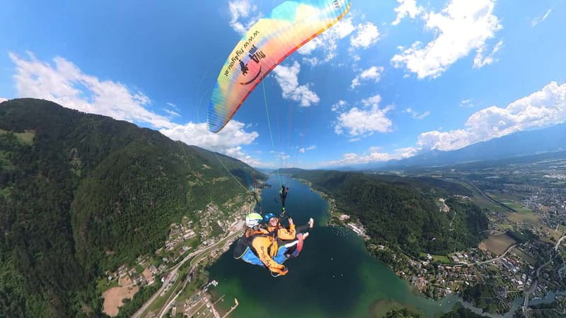 Tandem flight: Paragliding panorama tandem flight - Harness Check and Take-Off from 1,940 Meters