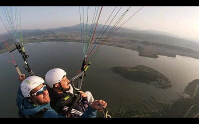 Tandem flight with paramotor from above ioannina zagori - Ioannina from Above: Lake Pamvotis, Boats, and the Little Island