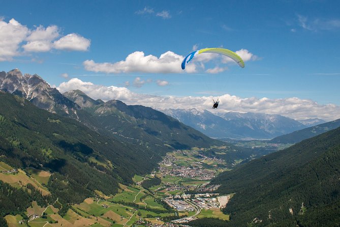 Tandem Paragliding Tirol, Austria - The flight itself: Stubai Valley, Stubai Glacier, and Innsbruck from above